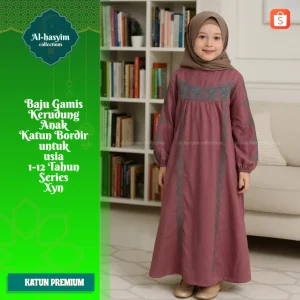 Gamis Anak Bordir Mewah Adem Free Hijab 1-12 Tahun